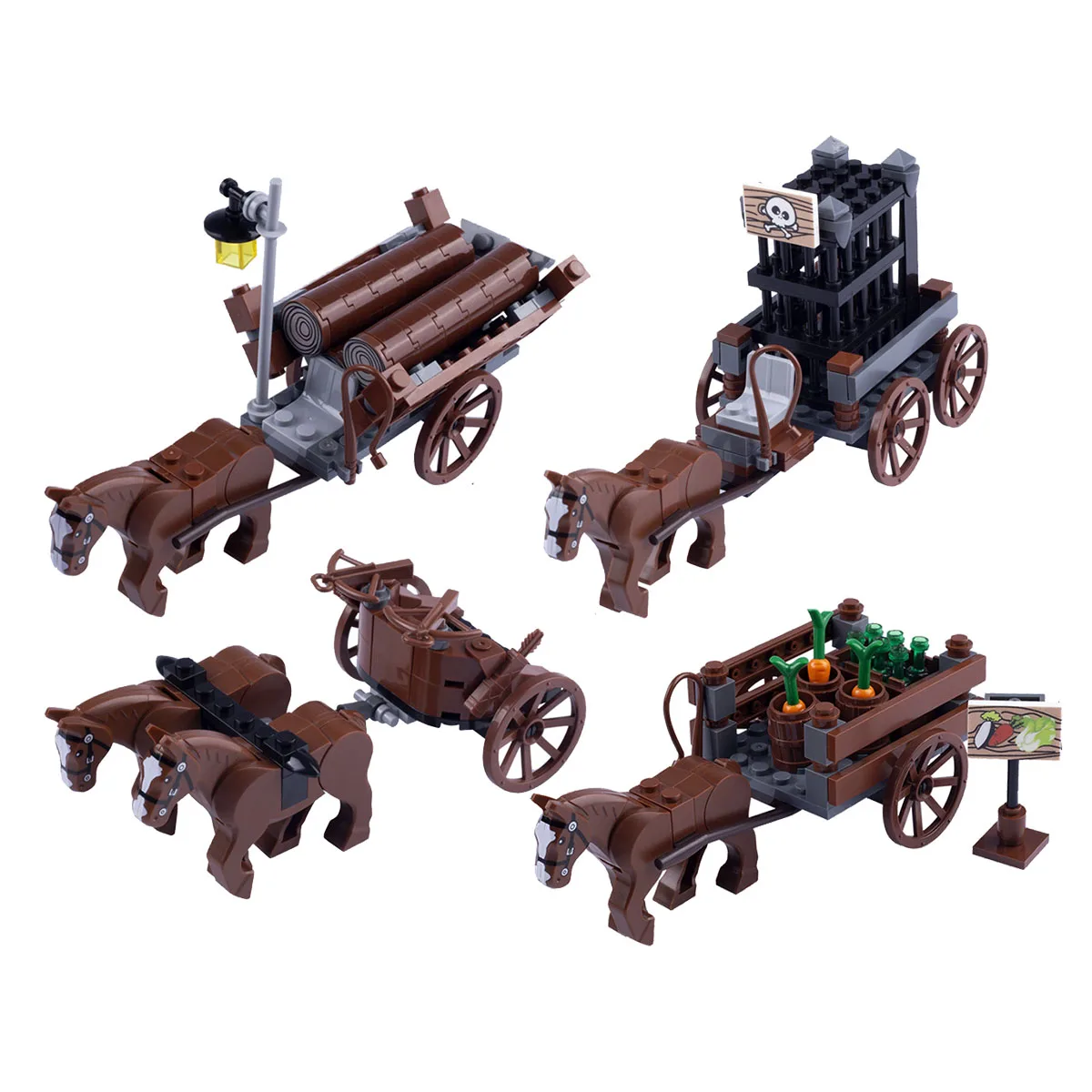 MOC Building Block DIY Accessories Medieval Knight Chariot Patrol Wagon Carriage Medieval Soldier educational Bricks Toy