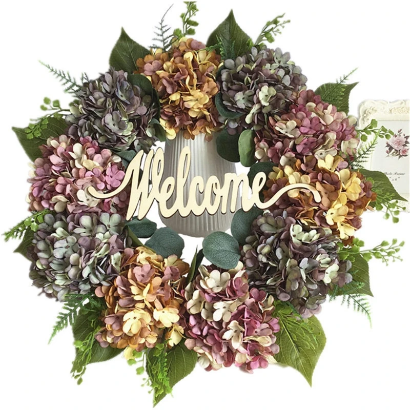 

22in Welcome-Hello Sign Wreaths for front Door Handcrafted Wreath for Home Decor 72XF