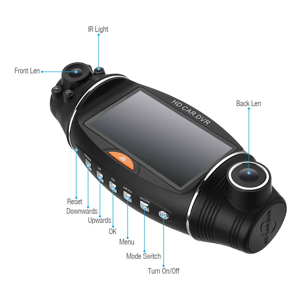 Автомобильный видеорегистратор с двумя объективами и ЖК дисплеем камера Full HD 1080P