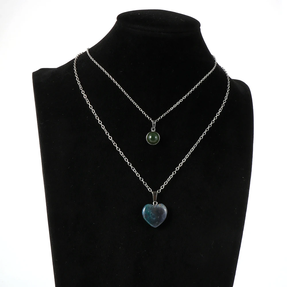 Женское ожерелье с подвеской из натурального камня в виде сердца и аметистов