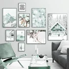 Альпы Снежный дом сцена горы олень настенная живопись холст скандинавские плакаты и принты домашние картины для декора гостиной