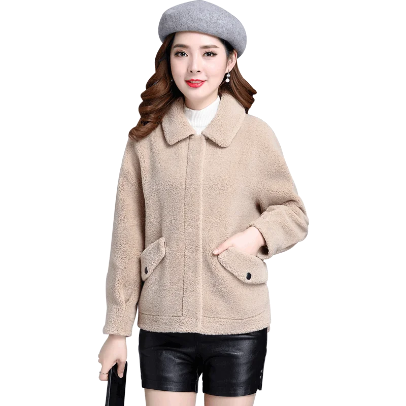 Новинка пальто из овчины женское короткое осенне зимнее гранулированного