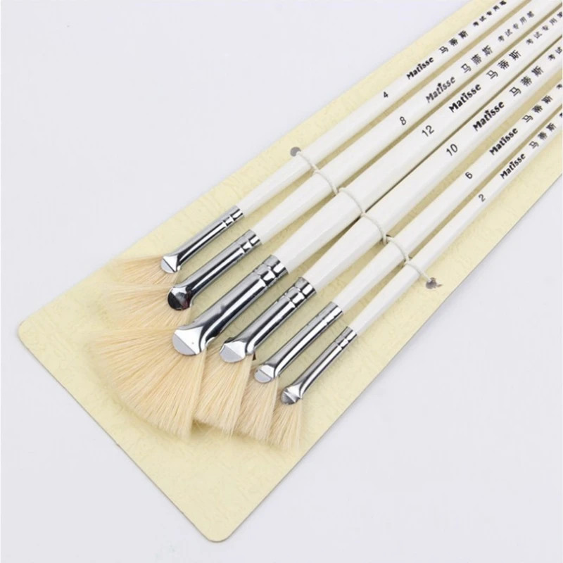 

32cm 6pcs Fan Shape Pen Oil Gouache Painting Brush Set Art Tool Pig 's Bristles Hair Brush Watercolor Painting Brushes