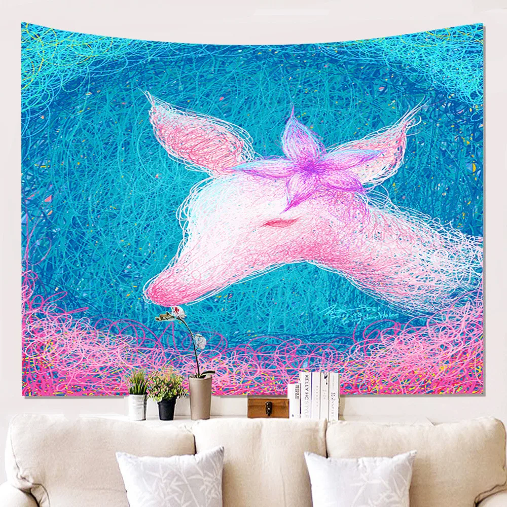

Cartoon Art Tapestry Wall Hanging Polyester Section Christmas Elk Printing Wall Painting Beach Towel Tablecloth Curtains