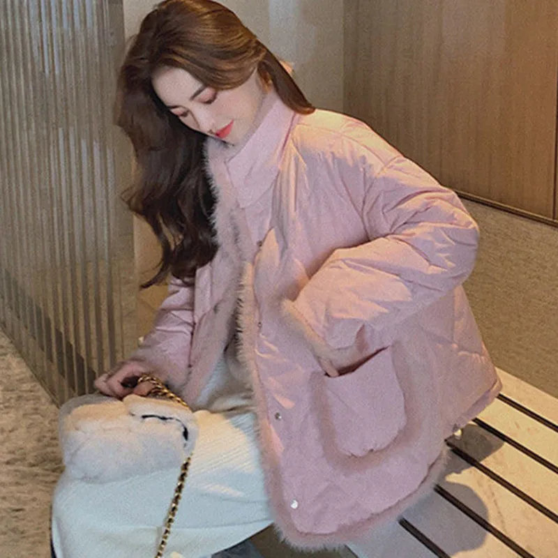 

Пуховик женский зимний, с воротником-стойкой, свободный, теплый, теплая, 2021