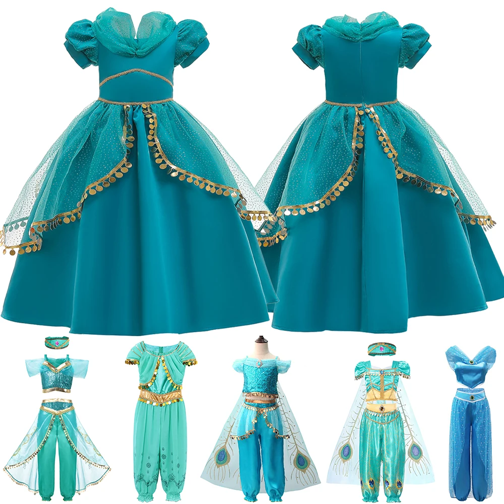 

Girls Jasmine Dress Arabian Princess Costume Kids Birthday Party Christmas Fancy Dress Baby Jasmine Cosplay Costume 2-10 Years