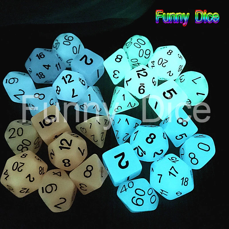 7 шт./лот высокое качество светится в темноте RPG набор цифровых игральных костей D4