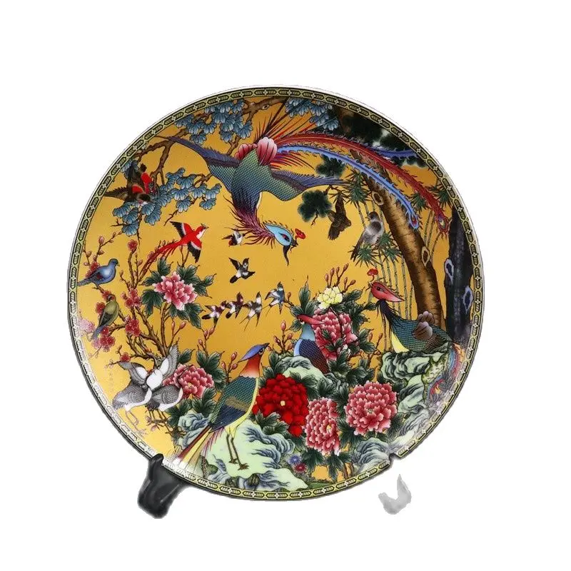 

Chinese Old Porcelain Pink Flower And Bird Pattern Appreciation Plate