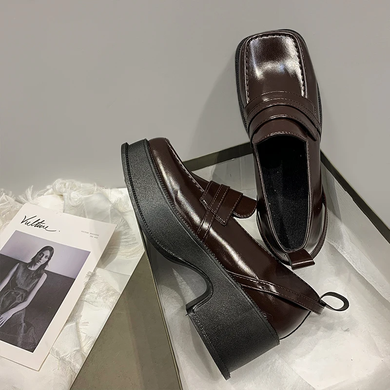 

Summer Shoes Ladies Loafers With Fur Clogs Platform British Style Casual Female Sneakers Oxfords Women's Square Toe Shallow Mout