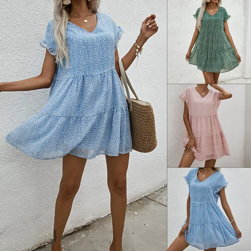 

Summer Dress 2021 Women Floral Street Sexy Casual Loose Thin Beach Party Dress V Neck Mini Dress Female Vestidos