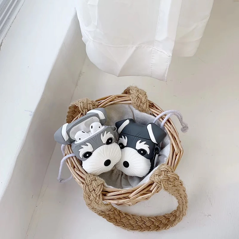 3D милые наушники Schnauzer Dog силиконовый мягкий чехол для AirPods 1 2 Bluetooth гарнитура