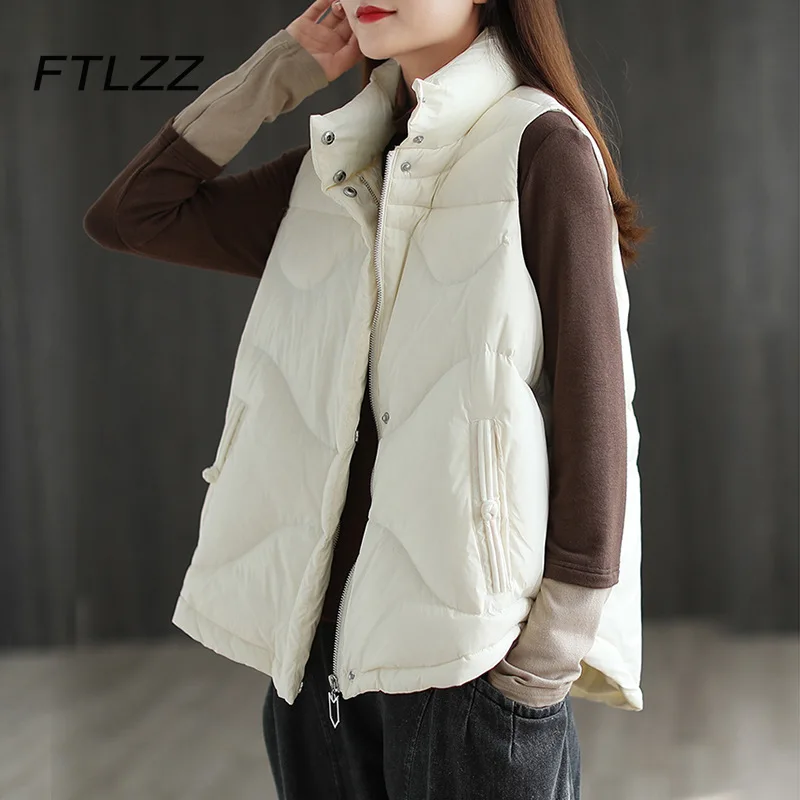 

Autumn Winter Down Jacket Women Vest 2021 New Korean Loose Waistcoat Female Sleeveless Vest White Duck Down Coat Parkas Outwear