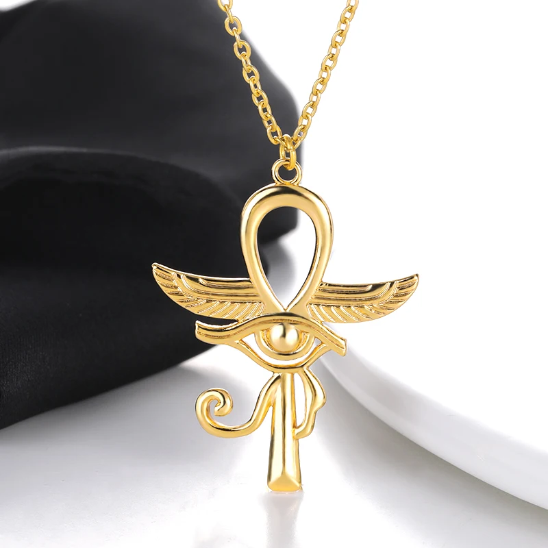 Eye of Horus Egypt Wing Protection Charm Pendant Ankh Cross Religious Necklace for Women Choker Stainless Steel Jewelry Pendant