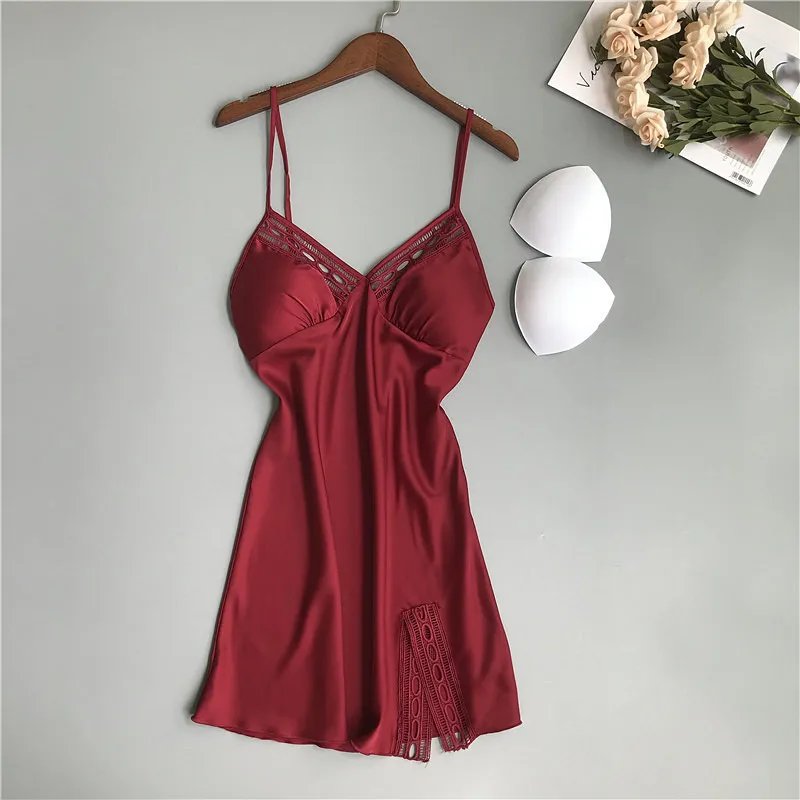 2019 летние женские ночные рубашки атласные шелковые пикантная Ночная сорочка на