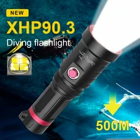 new most profession xhp90 3 diving flashlight 18650 high power led torch light underwater ip68 waterproof rechargeable hand lamp