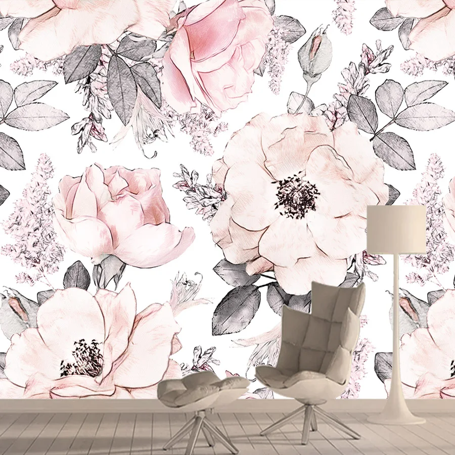 Custom Pink Rose 3d Photo Wall Papers Home Decor Wallpapers for Living Room Girl Wallpaper Mural Self Adhesive Walls Murals Roll