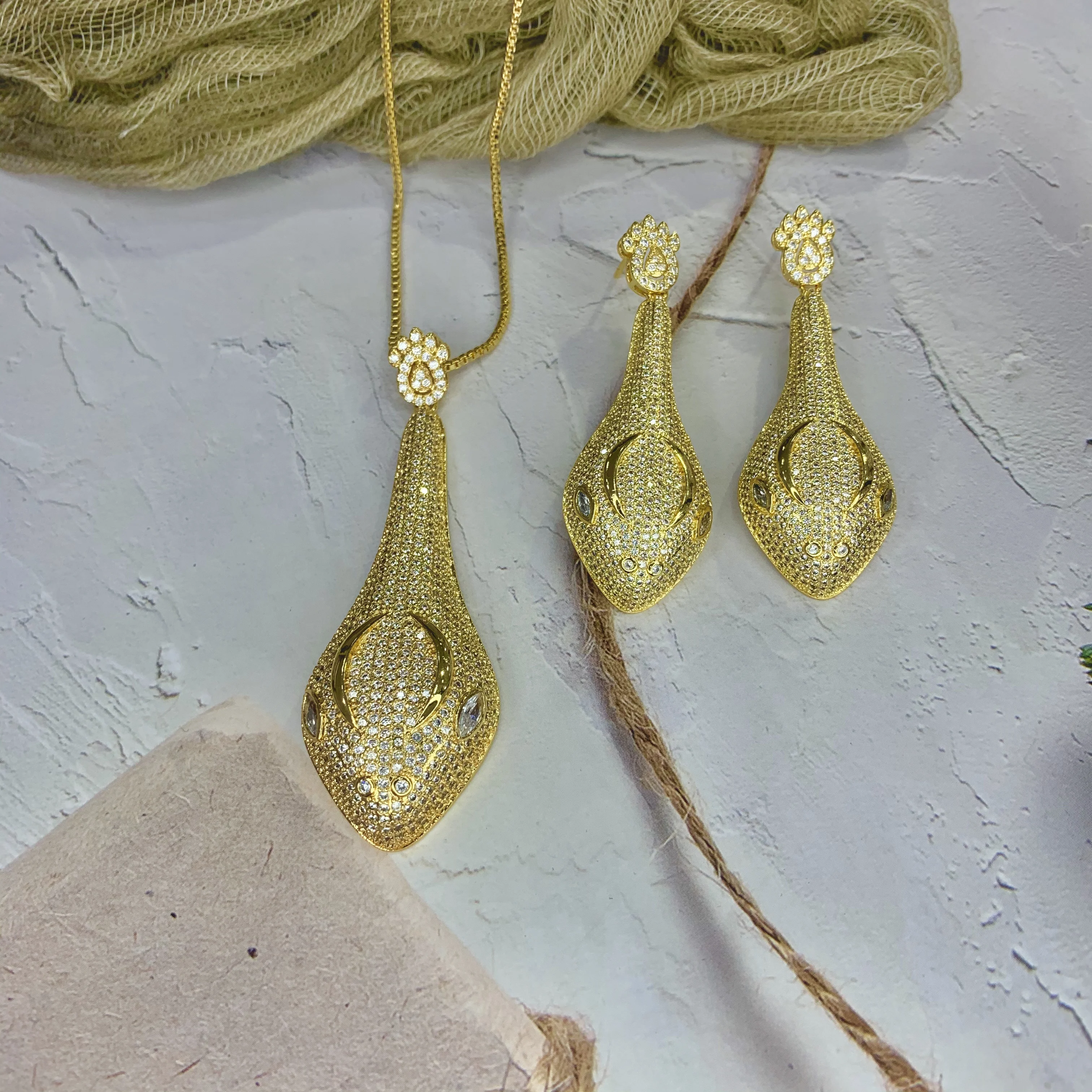 

TC Classic fashion animal snake head necklace with Earrings Set copper covered AAA zircon African Jewelry anniversary gift S1526