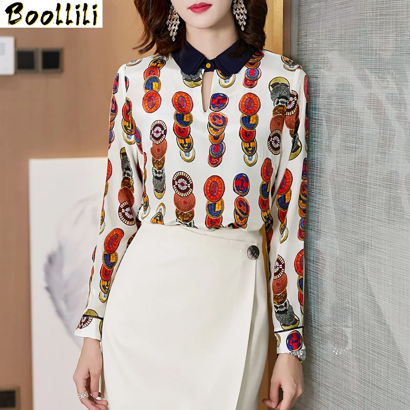 Boollili Real Silk Shirts Womens Tops and Blouses Long Sleeve Blouse Spring Autumn Korean Office Lady Clothing Blusas 2020