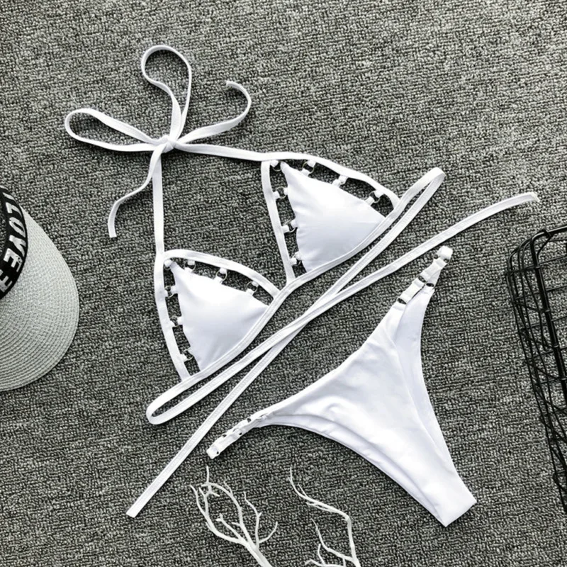 UK Womens Padded Push-up Halter Triangle Bikini Bra Set Thong Hollow Out Brazilian Swimsuit Bathing Suit Swimwear Beachwear |