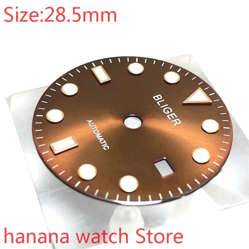 

Асептический циферблат без логотипа 28,5 мм, мужские часы с коричневым циферблатом, светящийся, Miyota 8215/8205/821a Eta 2824/2836