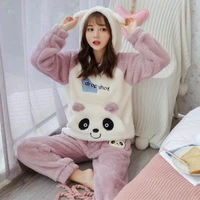 panda winter pajamas set women sleepwear warm flannel pajamas for women nightwear lounge sets thick home clothes sleeping suit
