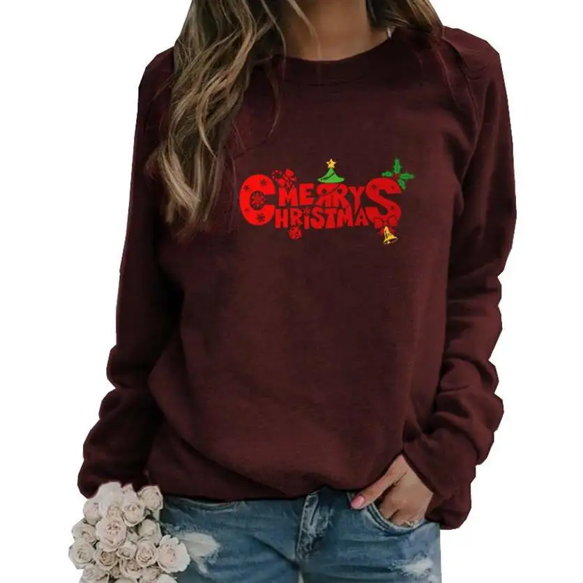 

Merry Christmas Letters Print Long Sleeve Round Neck Hoodies Hoodies For Women Sweatshirt Femmes Kawaii Sweatshirts Clothings
