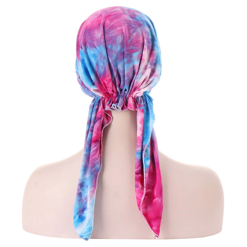 

2021 New Women Muslim Fashion Hijab Tie-dye Flower Print Hat Turban Head Cover Hair Loss Scarf Wrap Pre-tied Bandana