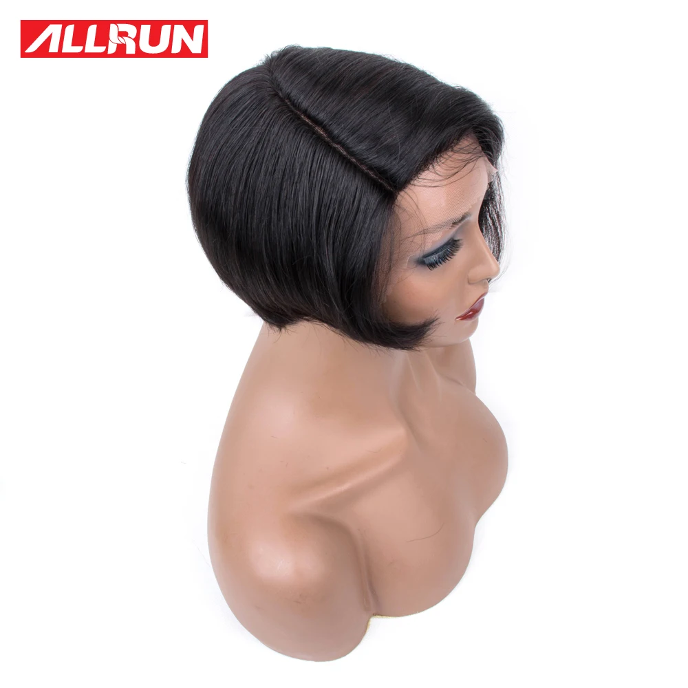 Allrun Human Hair Wig Non Remy Short Bob For Black Women Brazilian Wigs Side Part Lace Straight Natural Color | Шиньоны и парики
