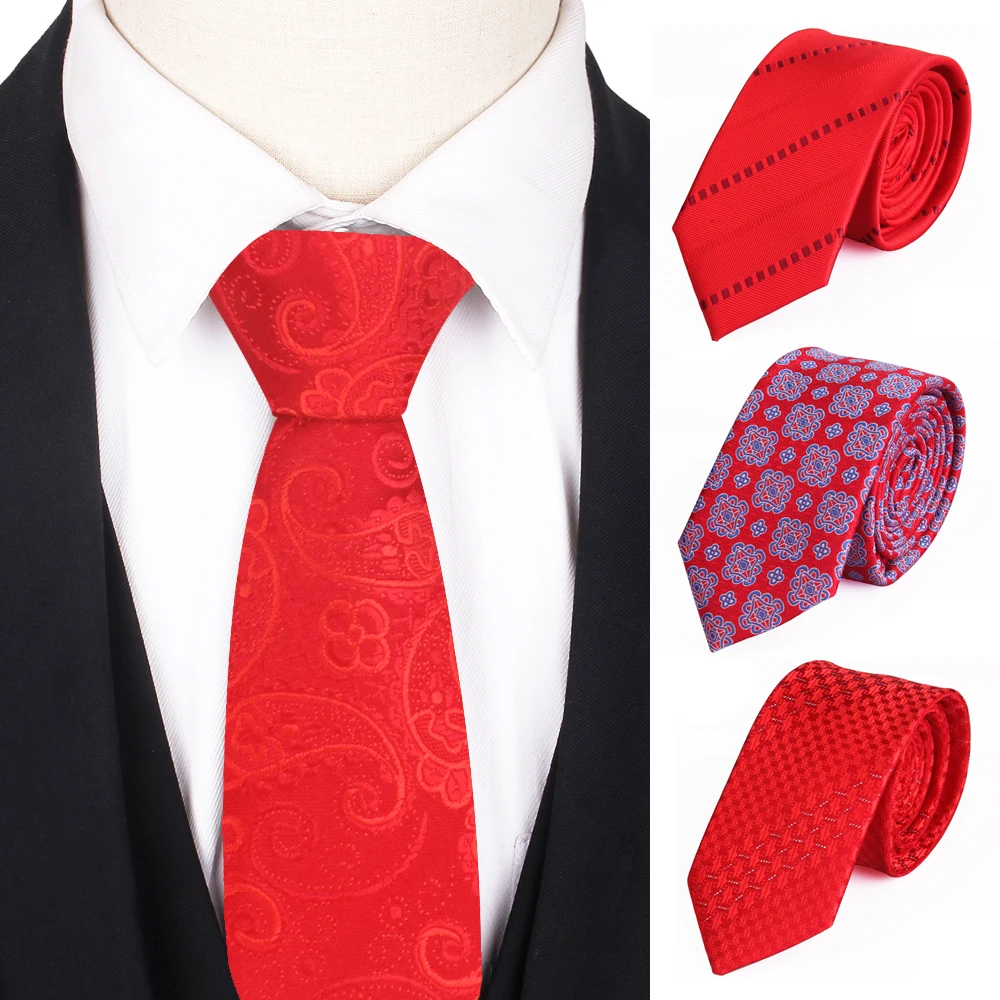 Тонкий красный галстук ЖАККАРДОВЫЙ тканый классический галстук для мужчин и женщин Модный тонкий мужской Галстук Пейсли галстук для жених...
