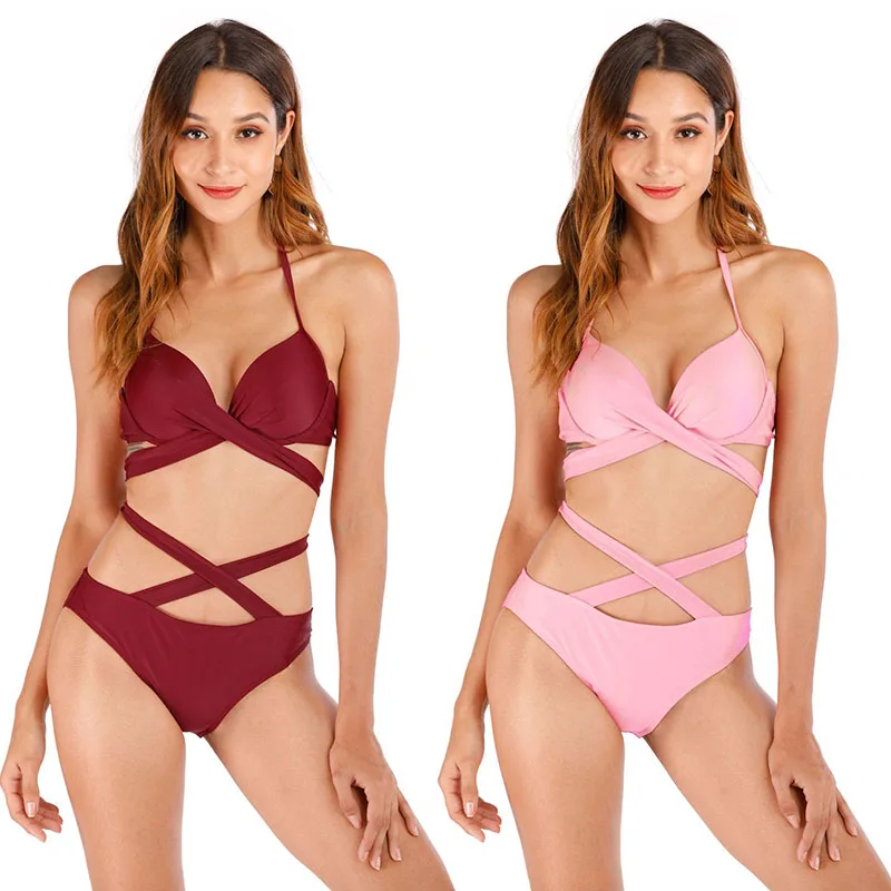 

Swimming Suit for Women Bikini Sexy Swimwear Swimsuit Bandage Push Up Bathing Suits Brazilian High Waist Swimming 2 Piece Set