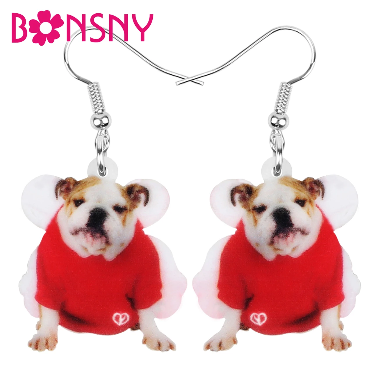 

Bonsny Acrylic Cute Christmas French Bulldog Dog Earrings Eardrop Novelty Dangle Charms Fashion Jewelry for Women Girls Kids