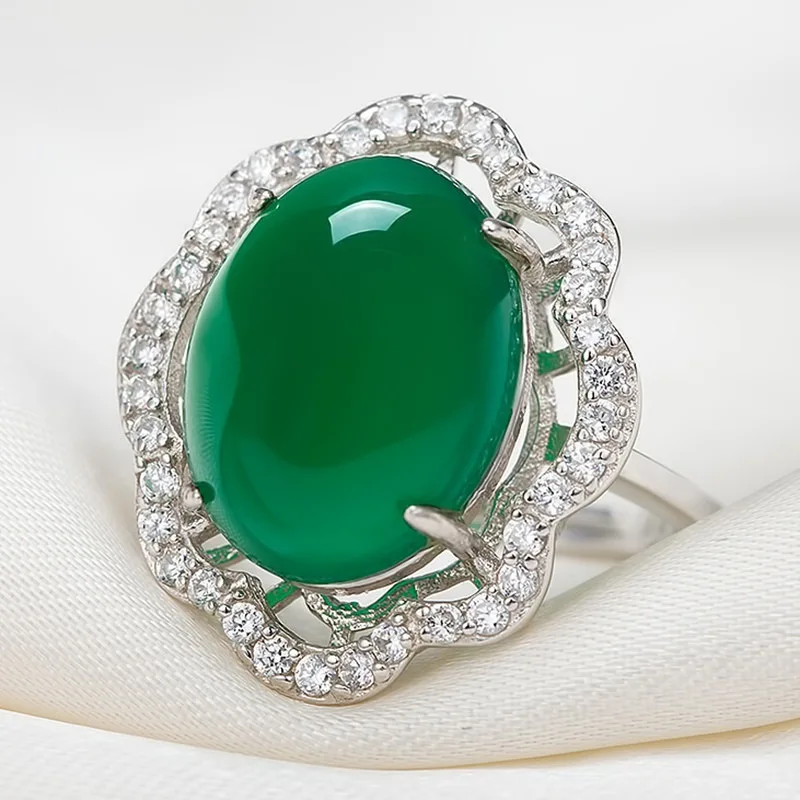 Женское кольцо из натурального зеленого нефрита серебро 925 пробы | Украшения и