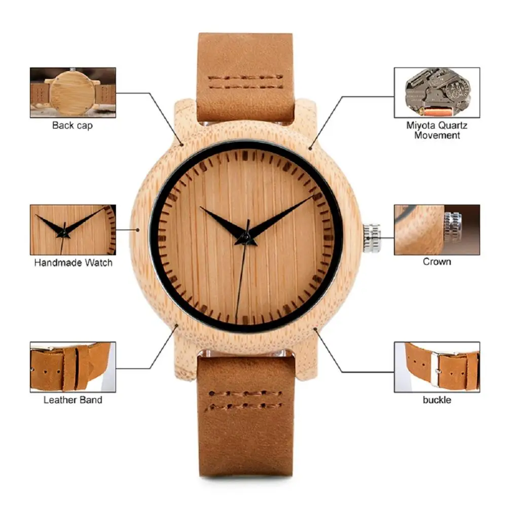Мужские наручные часы BOBO BIRD из бамбука, мужские наручные часы с кожаным ремешком, кварцевые наручные часы 2020, простые женские часы, часы с де... от AliExpress WW