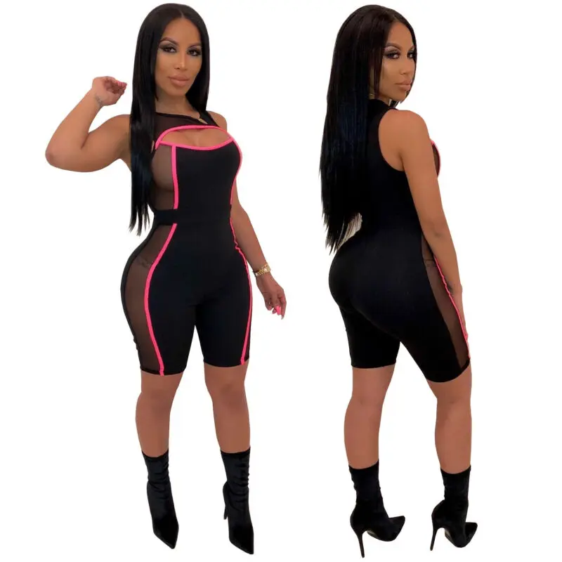 

Women Ladies Clubwear Hollow Playsuit Bodycon Party Romper Trousers Clothes Sleeveless Striped Bodysuit