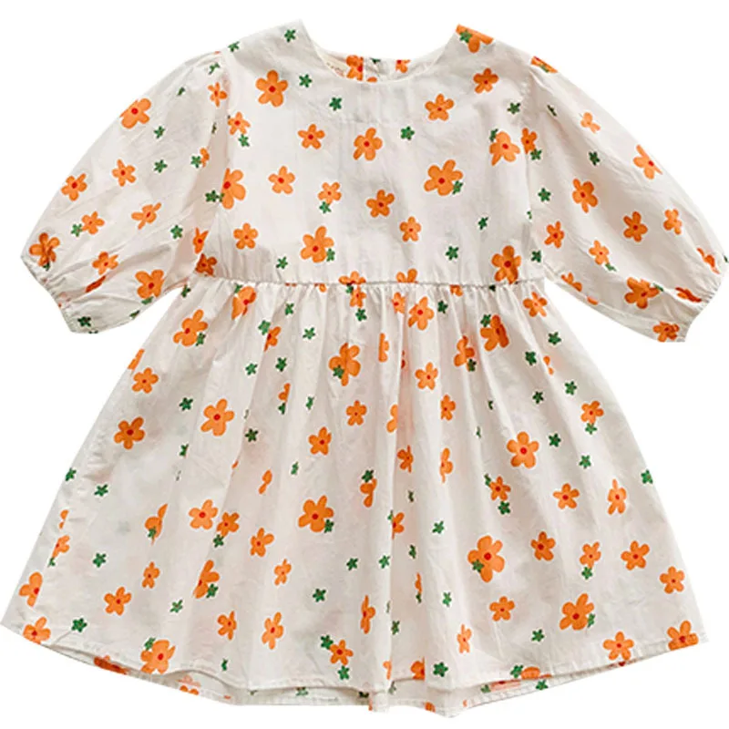 

ZWY699 Girls cotton cute floral long sleeve casual dress 2021 kids fashion soft holiday dresses