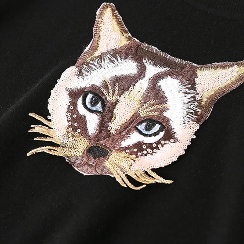 

High Quality Sweater Long-Sleeve O-Neck Athleisure Fashion Knit Pullover Female Cat Embroidery Casual Sweet Design Lady Jumpers