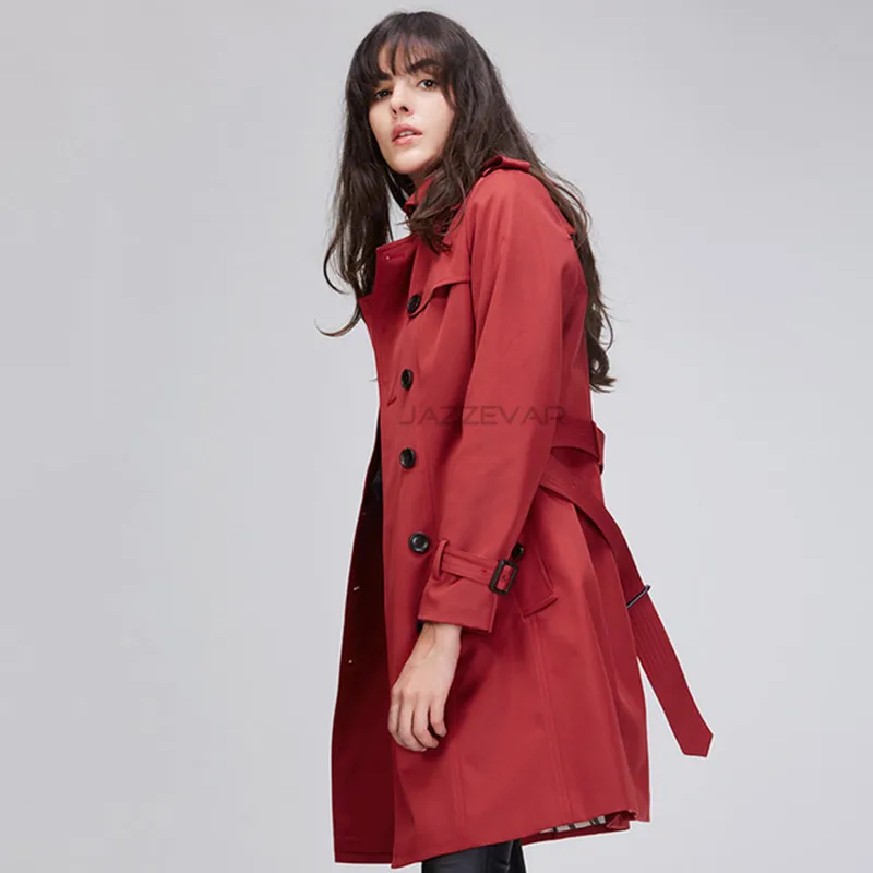 

New Autumn High Fashion Brand Woman Classic Double Breasted Trench Coat Waterproof Raincoat Business Outerwear