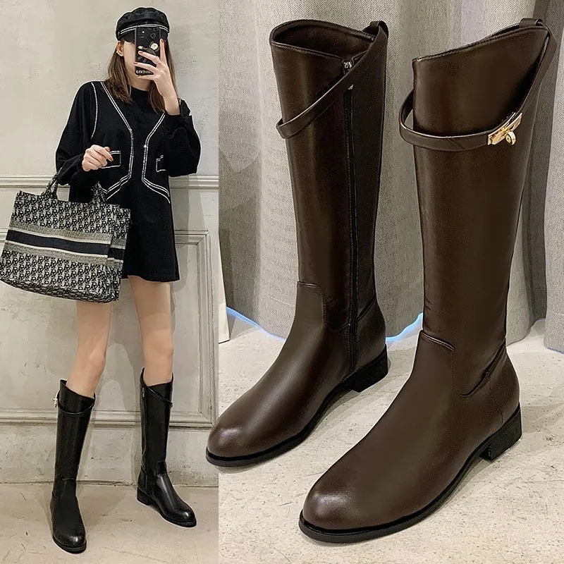 

2021 New Slim Boots Sexy High Pu Thick heel Women's Fashion Winter Knight boots Shoes Woman Botas Feminina Leather Boots 35-40