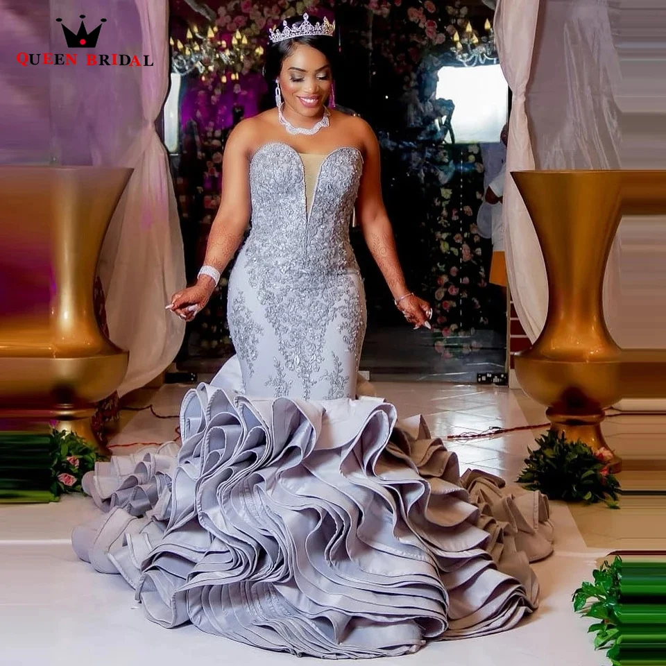 

Sexy Mermaid Wedding Dresses Sweetheart Ruffle Train Tulle Lace Appliques 2023 New Design Bride Gowns Custom Made JY69