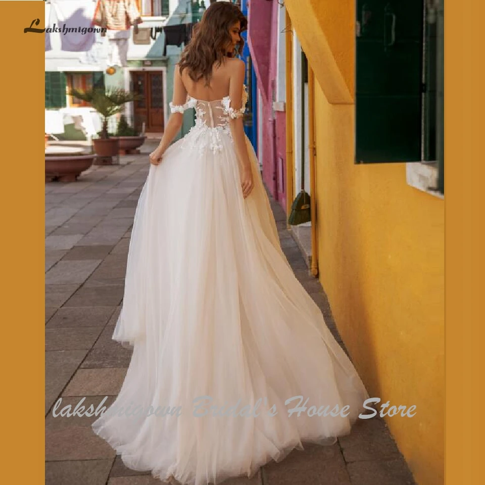 

Lakshmigown Cheap Off Shoulder Wedding Dress Sweetheart A Line Bridal Dresses Sheer Illusion Lace Wedding Gown New Style 2020
