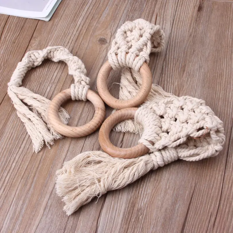 

Baby Teether Crochet Wood Rring Rattle Food Grade Wooden Teether Baby Products DIY Crafts Teething Toys Dropship