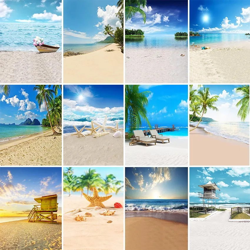 Фон Avezano для фотосъемки с летним морем пляжем тропическими пальмами деревом