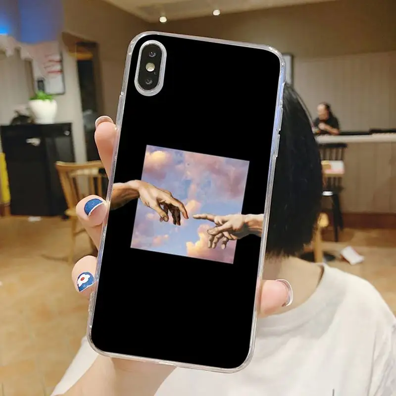 

Retro Funny Hand The Creation of Adam Phone Case Transparent for iPhone 6 7 8 11 12 s mini pro X XS XR MAX Plus