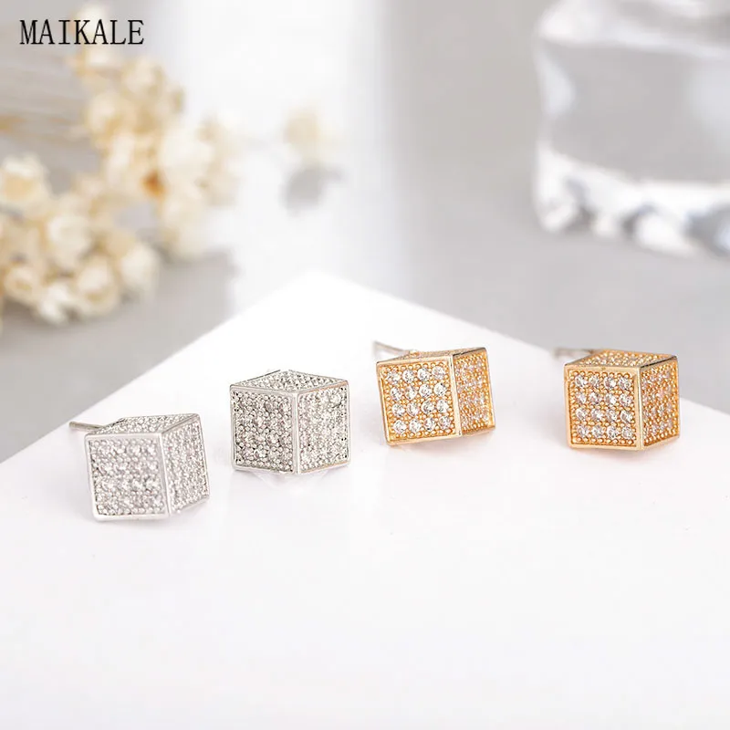 Женские квадратные серьги гвоздики MAIKALE модные корейские маленькие с кубическим