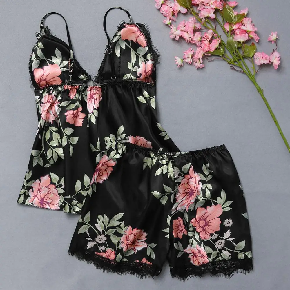 Сексуальный кружевной пижамный комплект для женщин Модный цветочный принт v