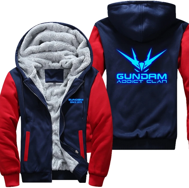 New Winter Jackets Luminous pattern Coats Gundam hoodie Game Hooded Thick Zipper Men cardigan Sweatshirts USA Size | Мужская одежда