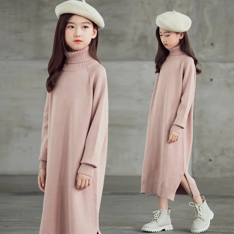 

Child's Girls Dress 4 To 14 Years 2020 Winter Clothes For Teenage Girls Sweater Dress Long Sleeve Solid Warm Kids Clothes