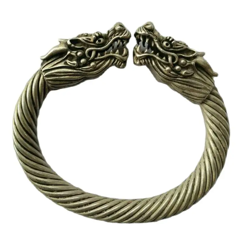 

China Old national style Tibet Silver Carve Pair dragon head Adjust Bracelet