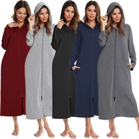 european and american spring and autumn new nightdress zipper cardigan hooded loose home ladys nightdress sleep tops