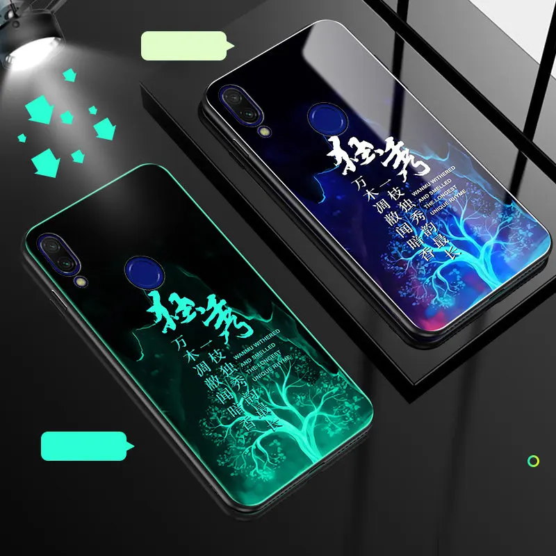 D2 Чехол для телефона для Xiaomi Redmi Note 7, чехол, светящаяся, светящаяся, закаленное стекло, задняя крышка для Xiaomi Redmi Note 7 Pro, чехол, силиконовый - Цвет: D2